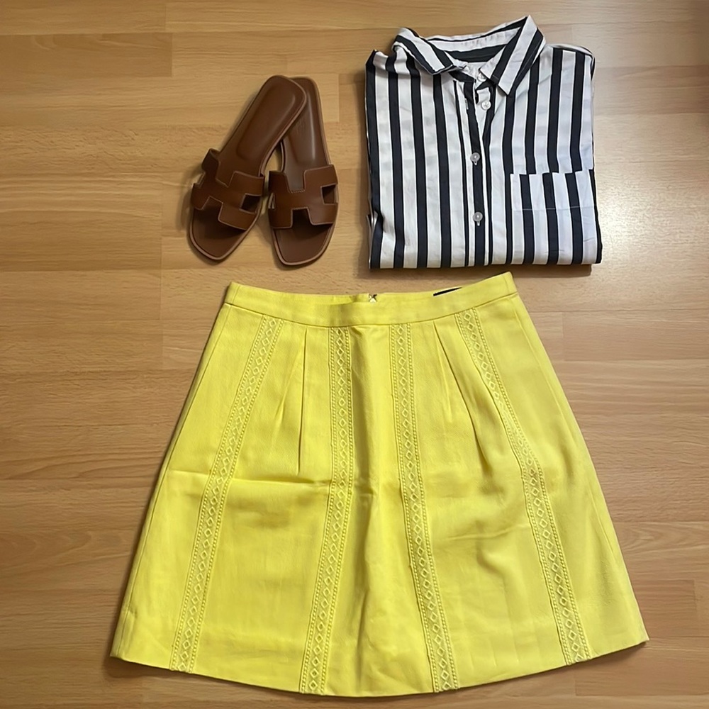 J. Crew yellow knee length skirt with lace detail size 2
